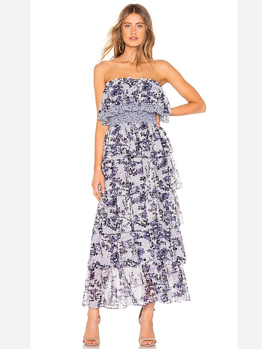 MISA Floral Tiered Maxi Dress in Blue